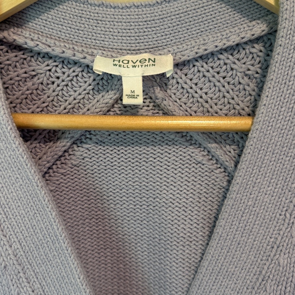 HAVEN WELL WITHIN Blue Knit Women’s Boyfriend Sweater Cardigan sz M - Picture 2 of 9